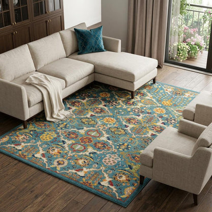 6' X 9' Blue Floral Power Loom Area Rug