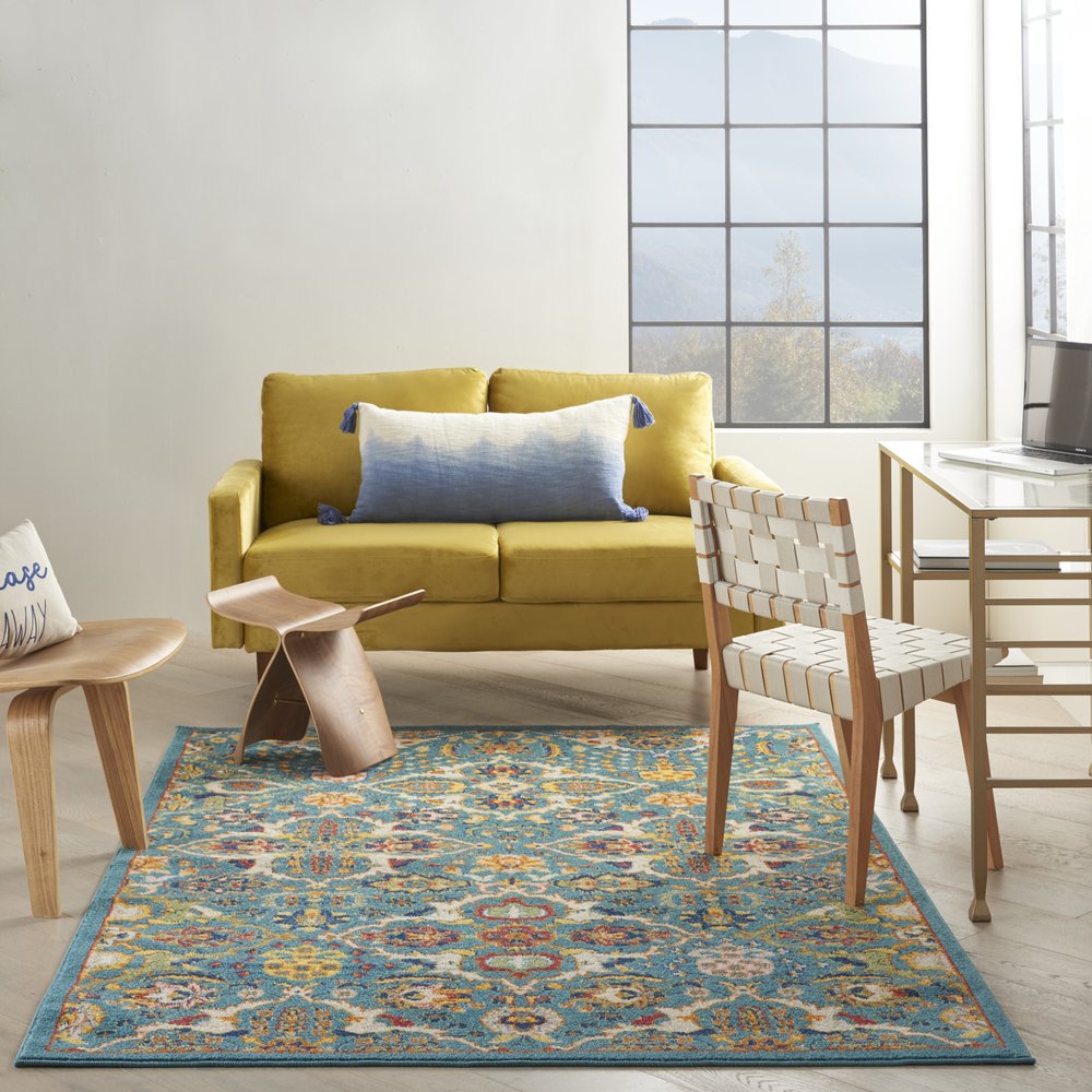 6' X 9' Blue Floral Power Loom Area Rug