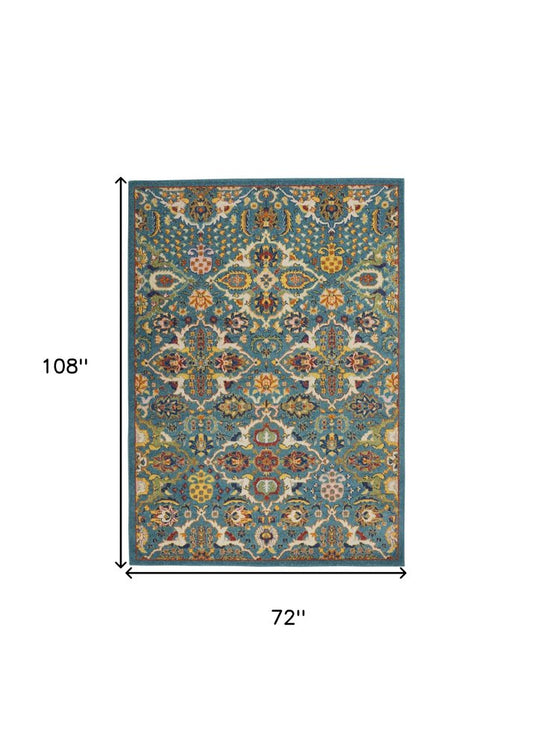 6' X 9' Blue Floral Power Loom Area Rug
