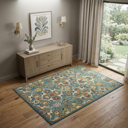 4' X 6' Blue Floral Power Loom Area Rug