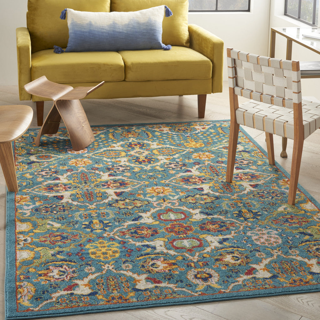 4' X 6' Blue Floral Power Loom Area Rug