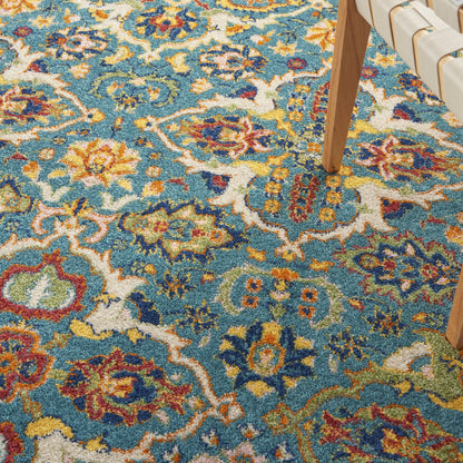 4' X 6' Blue Floral Power Loom Area Rug