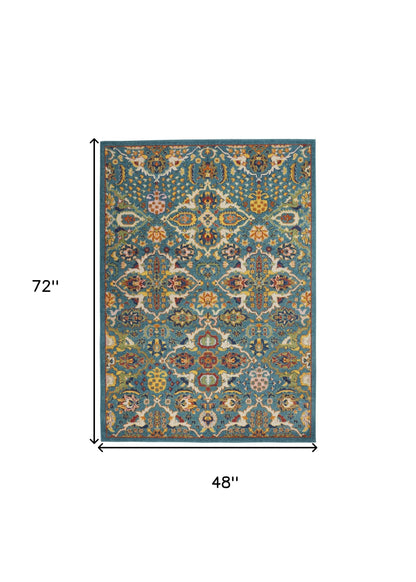 4' X 6' Blue Floral Power Loom Area Rug