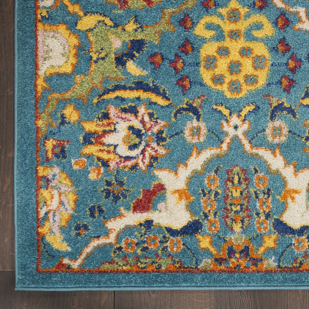 8' Blue Floral Power Loom Runner Rug