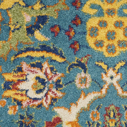 8' Blue Floral Power Loom Runner Rug