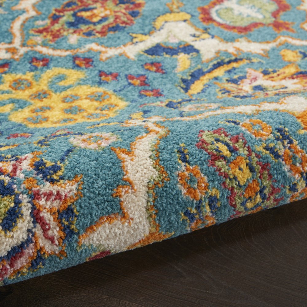 8' Blue Floral Power Loom Runner Rug