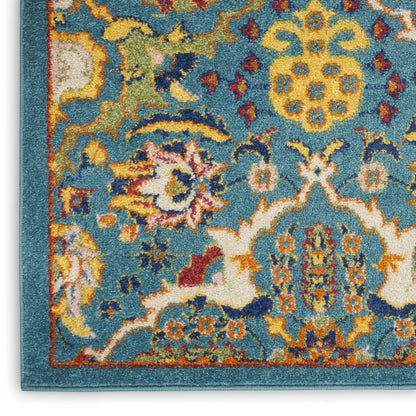8' Blue Floral Power Loom Runner Rug