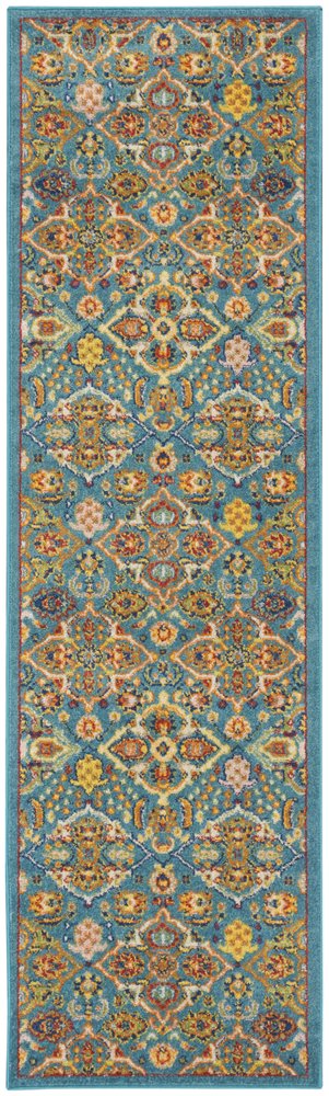 8' Blue Floral Power Loom Runner Rug