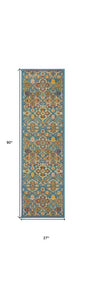 8' Blue Floral Power Loom Runner Rug
