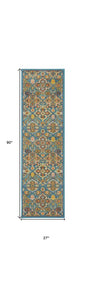 8' Blue Floral Power Loom Runner Rug