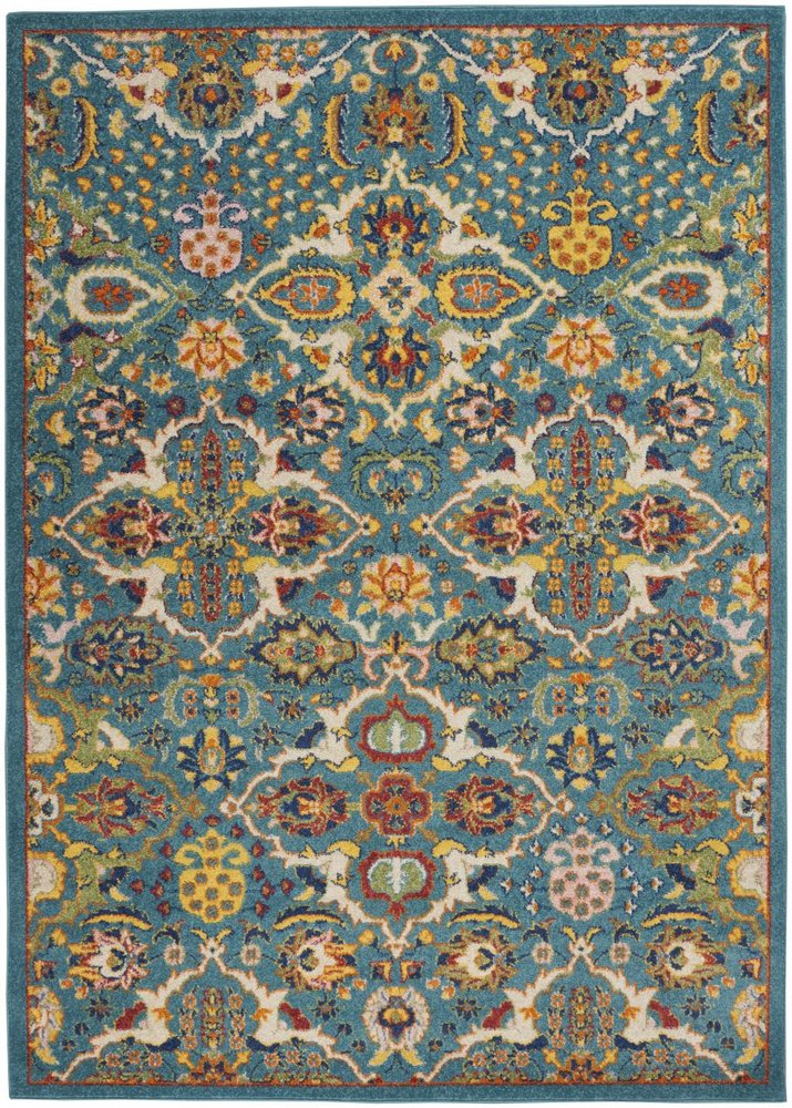 5' X 7' Blue Floral Power Loom Area Rug
