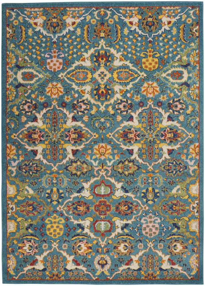 5' X 7' Blue Floral Power Loom Area Rug