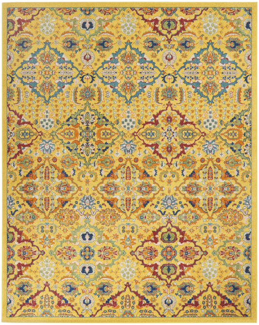 8' X 10' Yellow Floral Power Loom Area Rug