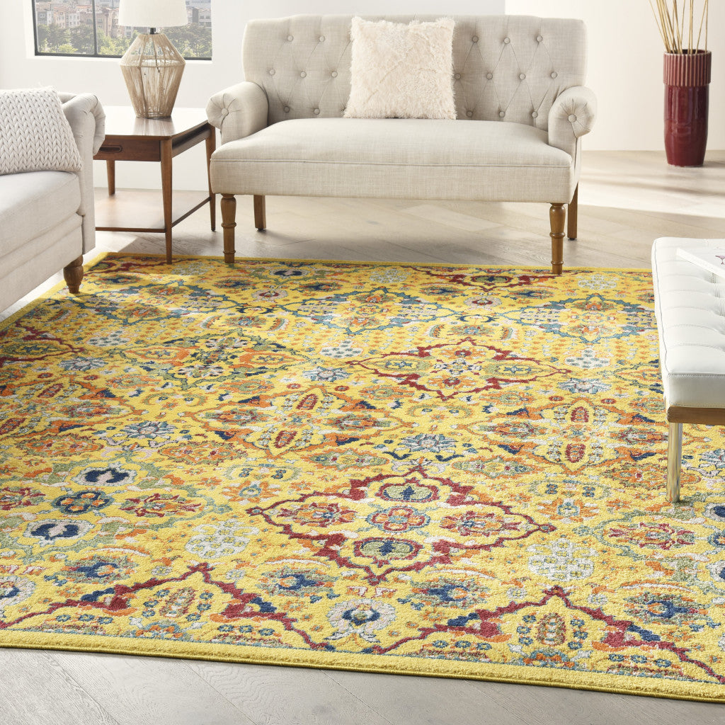 8' X 10' Yellow Floral Power Loom Area Rug