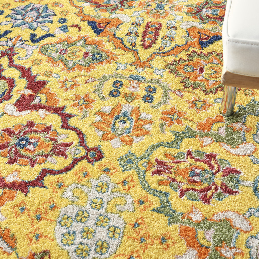 8' X 10' Yellow Floral Power Loom Area Rug