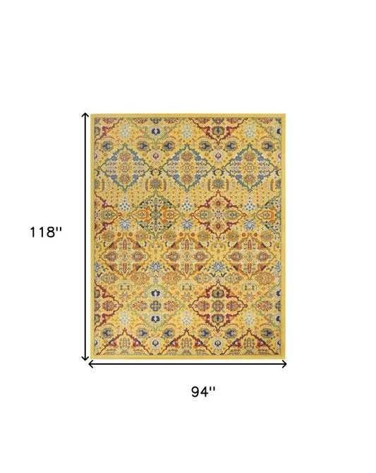 8' X 10' Yellow Floral Power Loom Area Rug