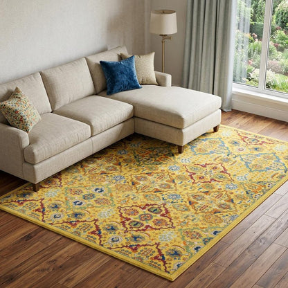 8' X 10' Yellow Floral Power Loom Area Rug