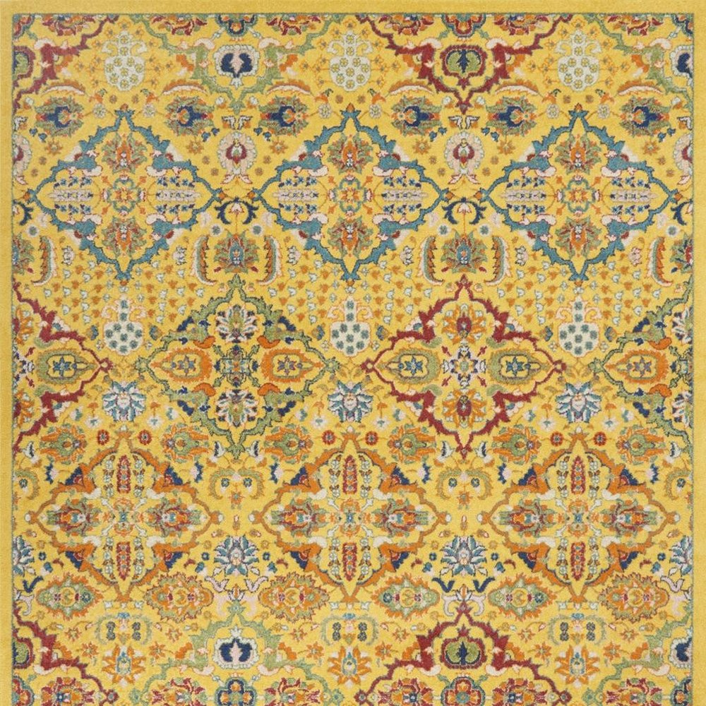 7' X 10' Yellow Floral Power Loom Area Rug
