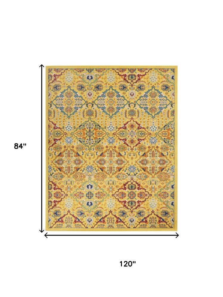 7' X 10' Yellow Floral Power Loom Area Rug