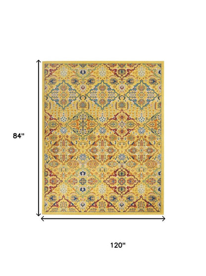 7' X 10' Yellow Floral Power Loom Area Rug