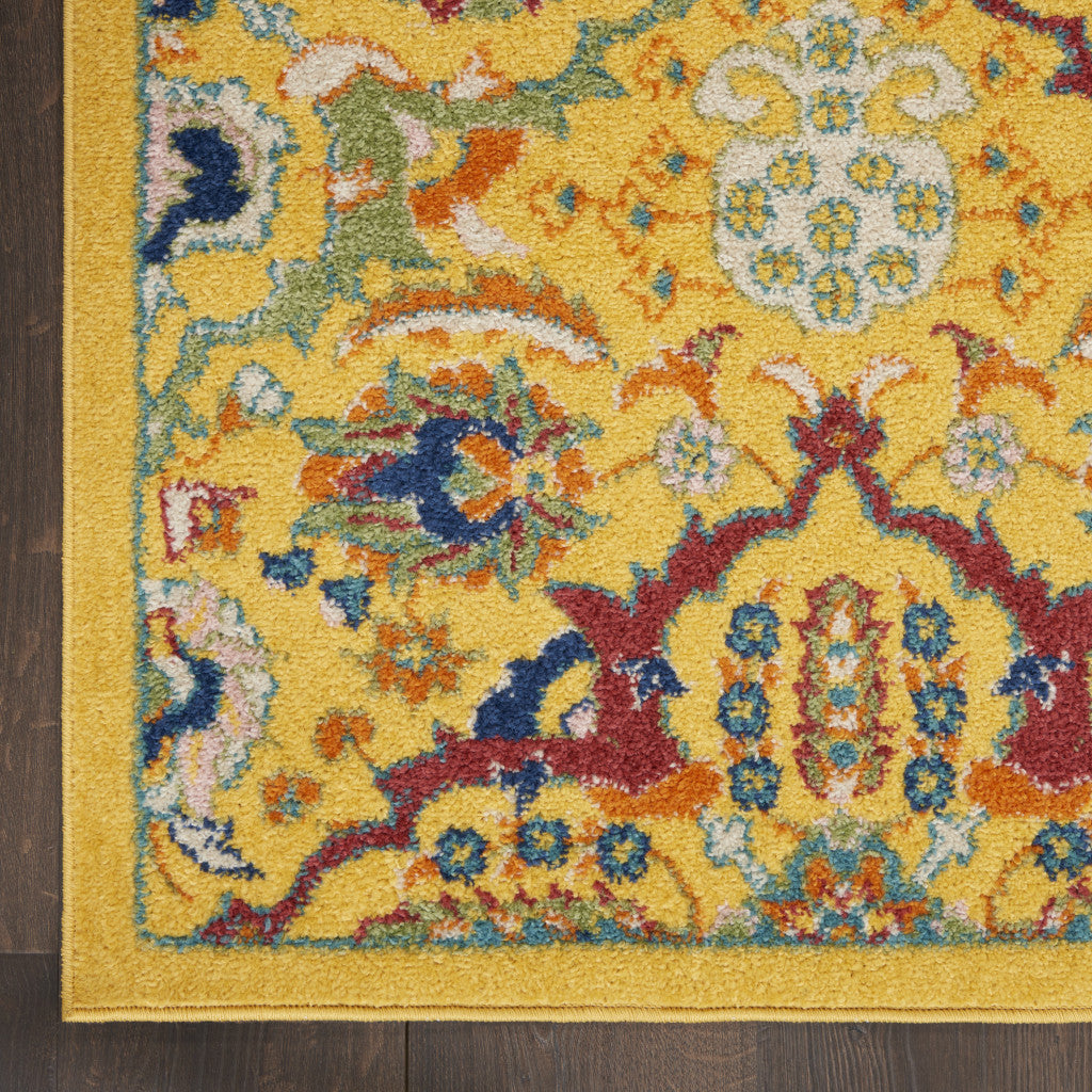 7' X 10' Yellow Floral Power Loom Area Rug