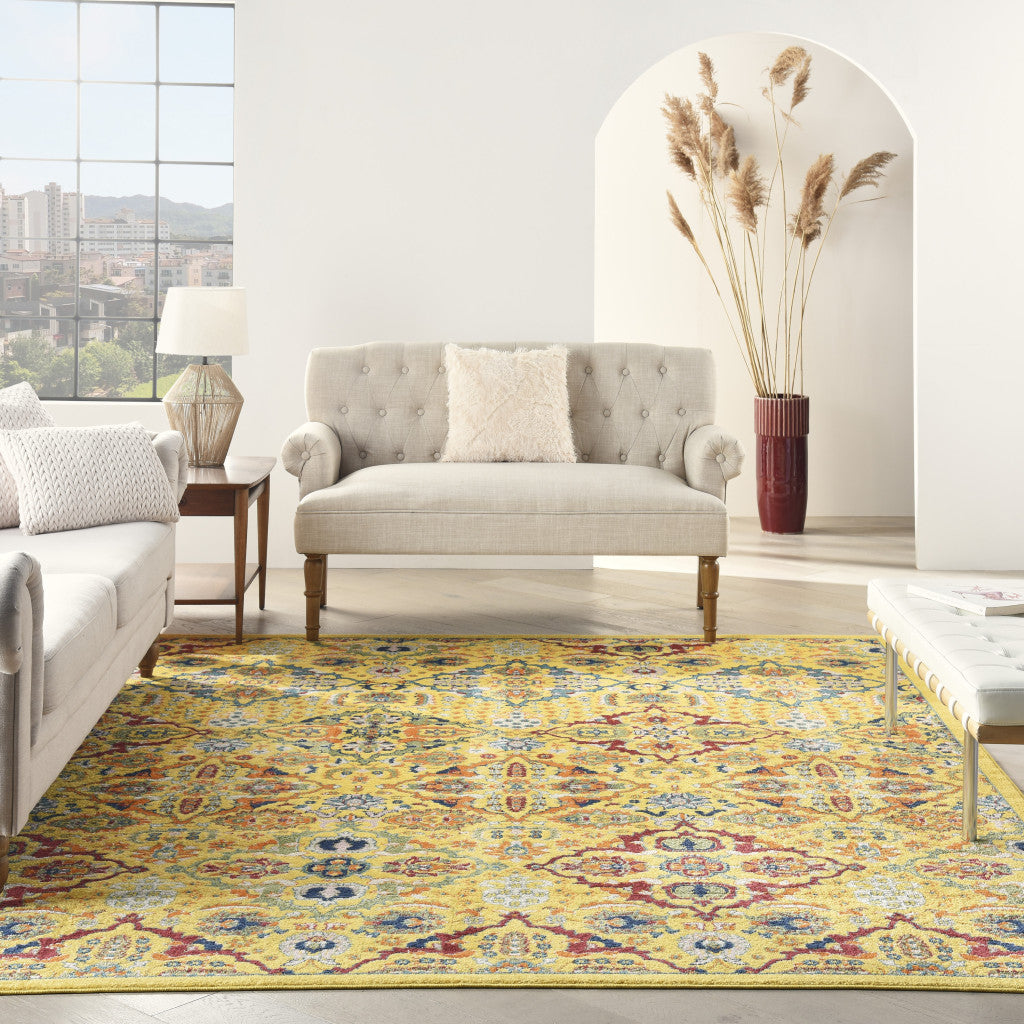 7' X 10' Yellow Floral Power Loom Area Rug