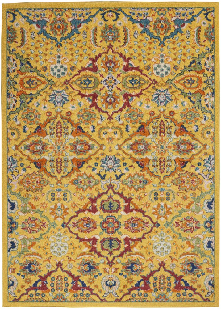 5' X 7' Yellow Floral Power Loom Area Rug