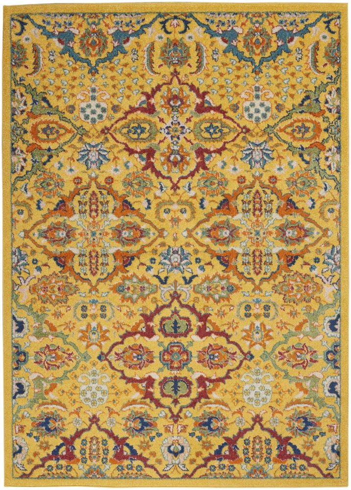 5' X 7' Yellow Floral Power Loom Area Rug
