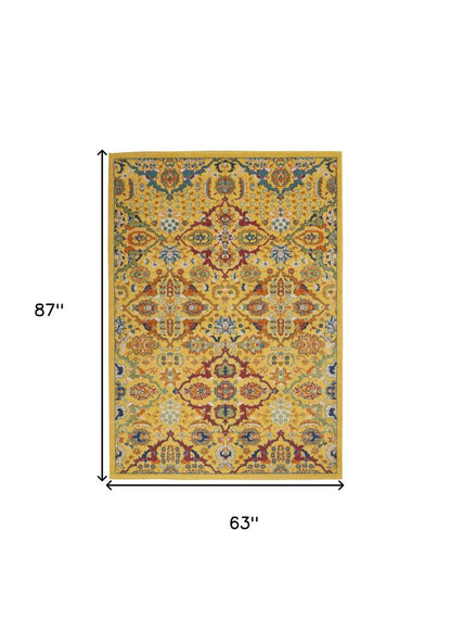 5' X 7' Yellow Floral Power Loom Area Rug
