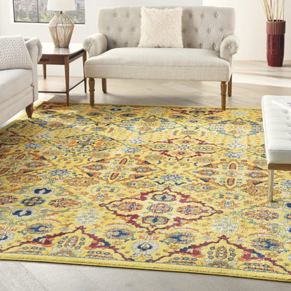 9' X 12' Yellow Floral Power Loom Area Rug