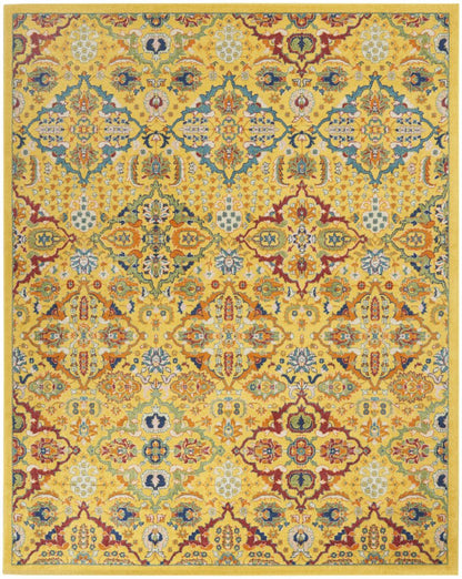 9' X 12' Yellow Floral Power Loom Area Rug