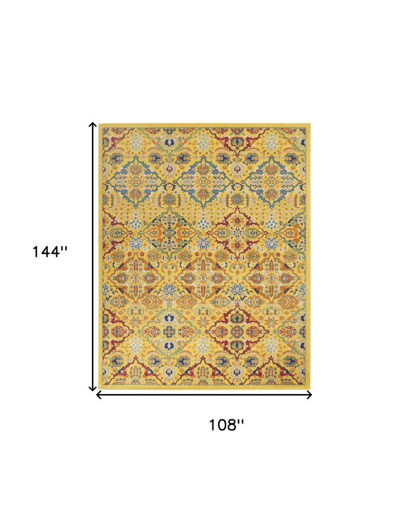 9' X 12' Yellow Floral Power Loom Area Rug