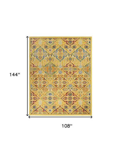 9' X 12' Yellow Floral Power Loom Area Rug