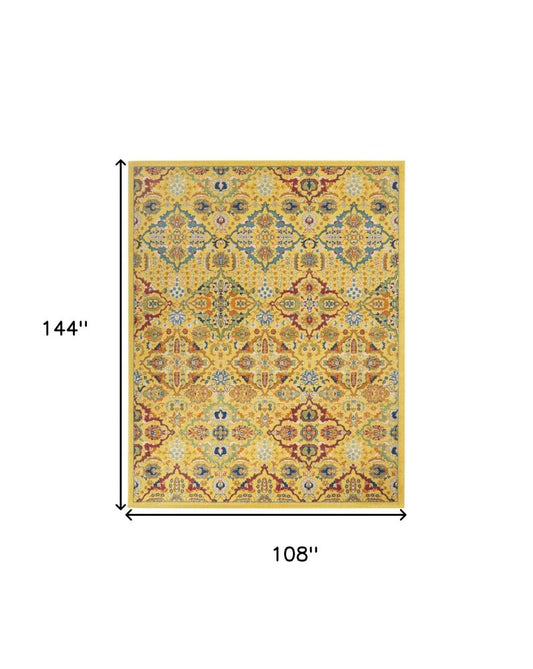 9' X 12' Yellow Floral Power Loom Area Rug