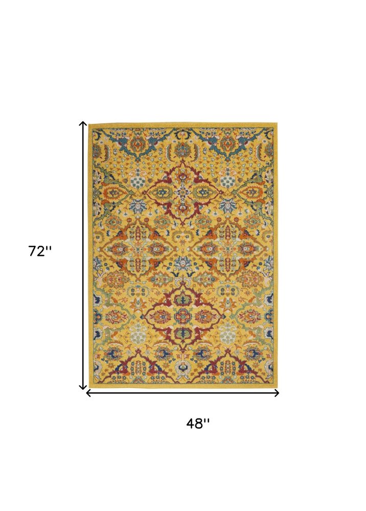 4' X 6' Yellow Floral Power Loom Area Rug
