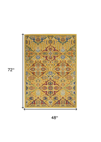 4' X 6' Yellow Floral Power Loom Area Rug