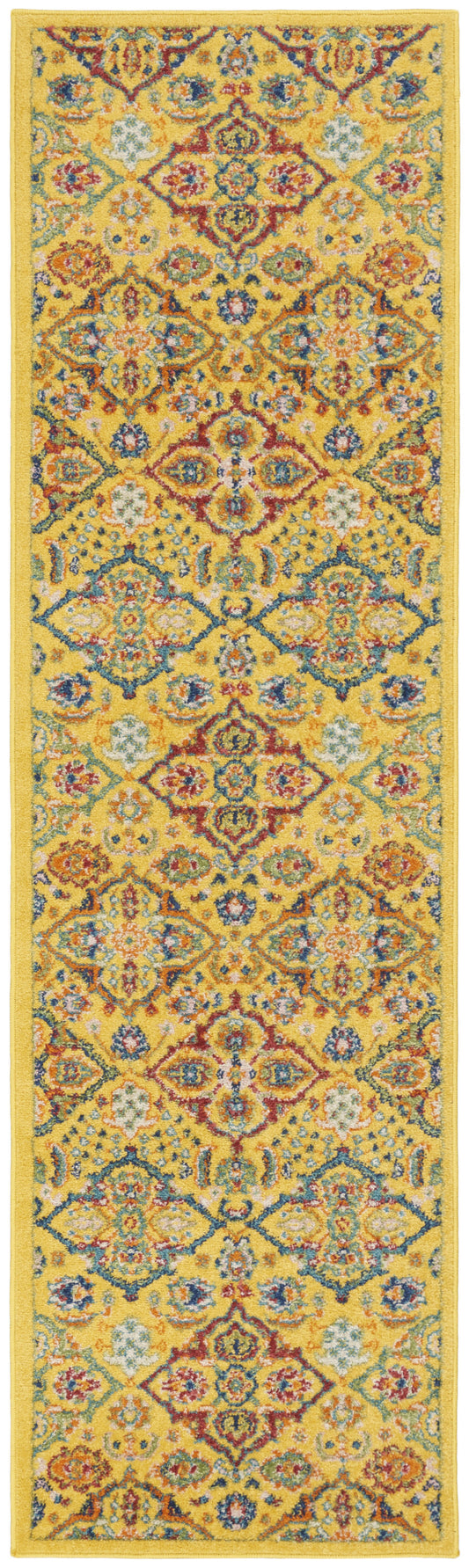 8' Yellow Floral Power Loom Runner Rug