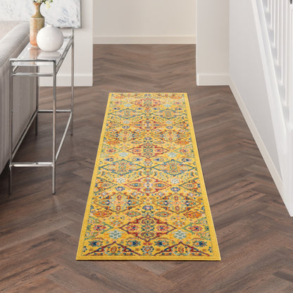 8' Yellow Floral Power Loom Runner Rug