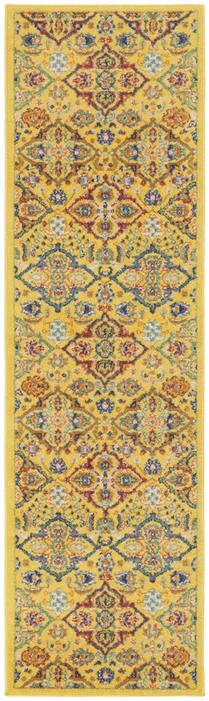 8' Yellow Floral Power Loom Runner Rug