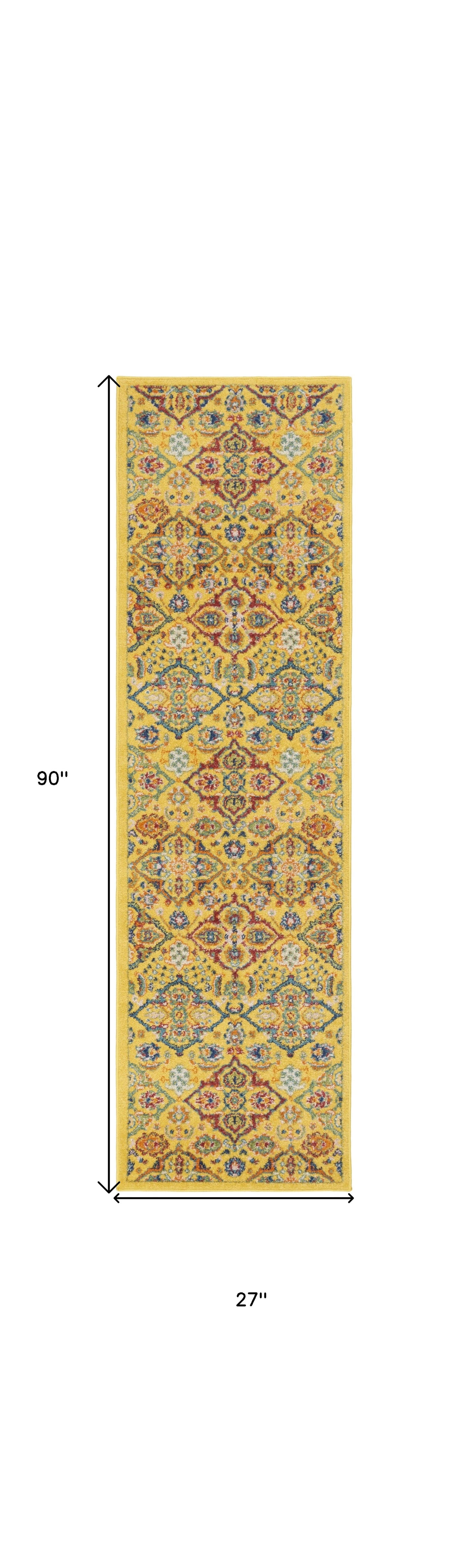 8' Yellow Floral Power Loom Runner Rug