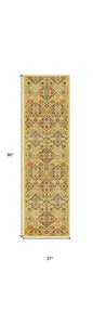 8' Yellow Floral Power Loom Runner Rug