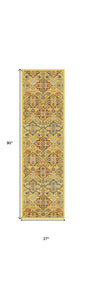 8' Yellow Floral Power Loom Runner Rug