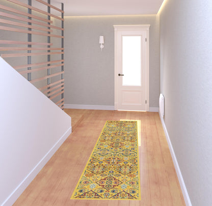 8' Yellow Floral Power Loom Runner Rug