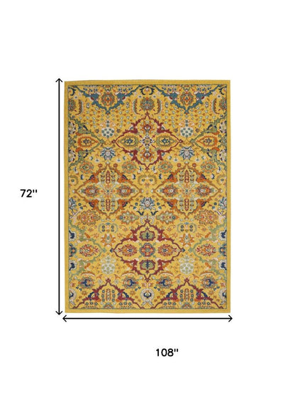 6' X 9' Yellow Floral Power Loom Area Rug
