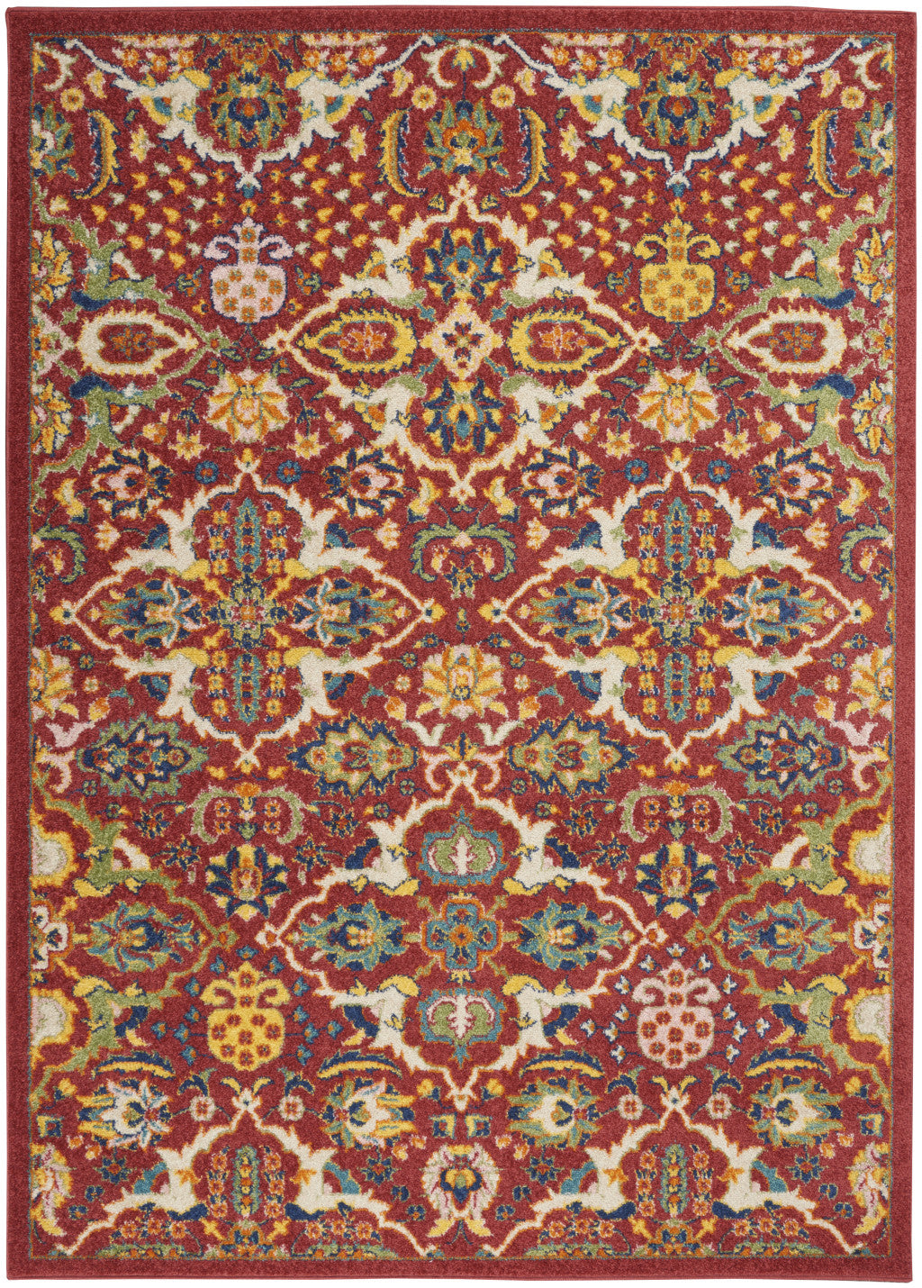 5' X 7' Red Floral Power Loom Area Rug