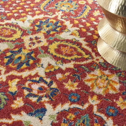 5' X 7' Red Floral Power Loom Area Rug