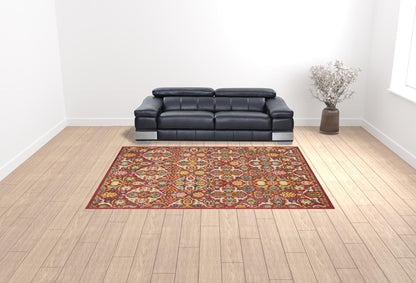 9' X 12' Red Floral Power Loom Area Rug