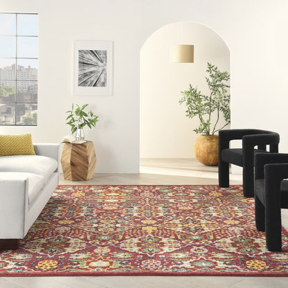 9' X 12' Red Floral Power Loom Area Rug