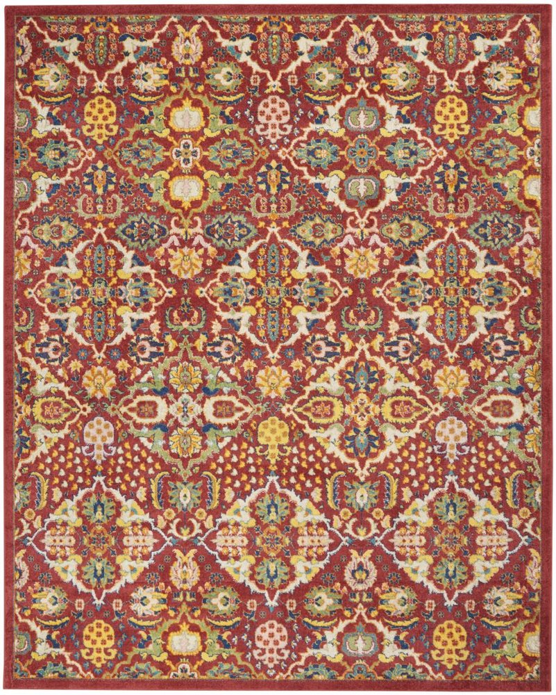9' X 12' Red Floral Power Loom Area Rug