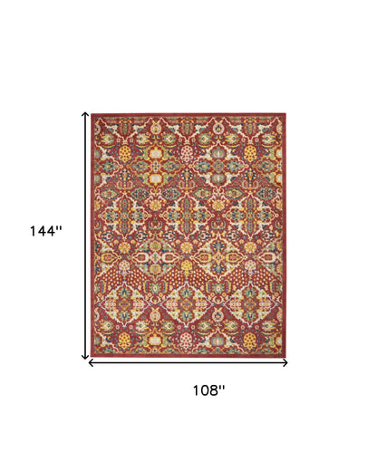 9' X 12' Red Floral Power Loom Area Rug